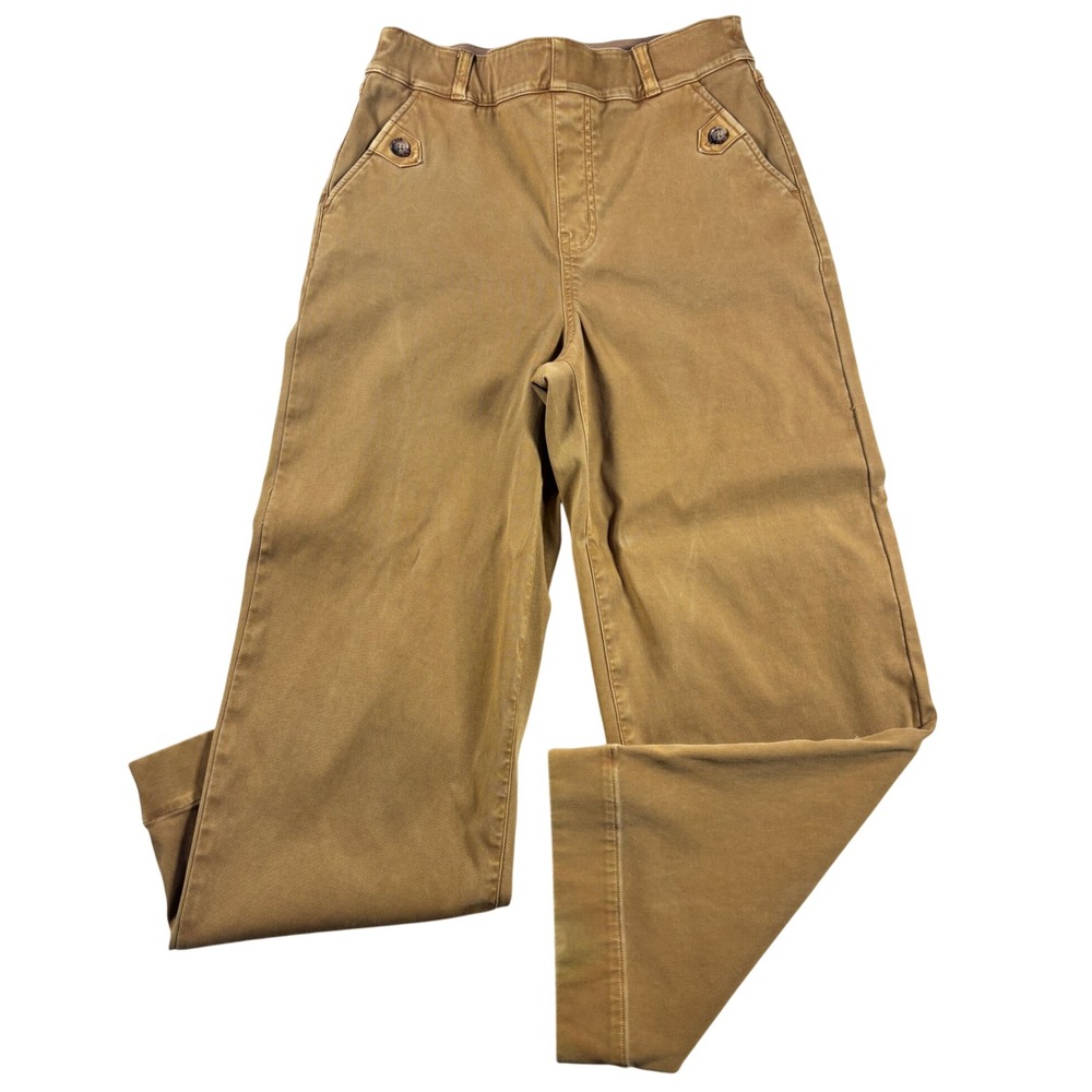 Spanx Stretch Twill Wide Leg Crop Pants Camel Brown Tan Size Medium Pull On
